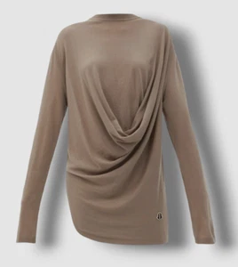 $1150 Moncler + Rick Owens Women's Brown Drape Front Cashmere Sweater Size S - Picture 1 of 6
