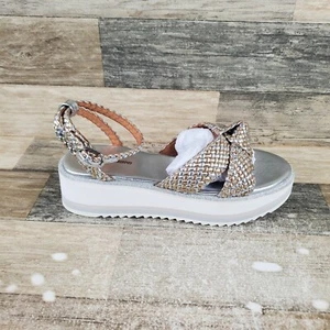 Johnston & Murphy Grace Womens Platform Sandal Sz 7.5 M Silver Gold Faux Leather - Picture 1 of 12
