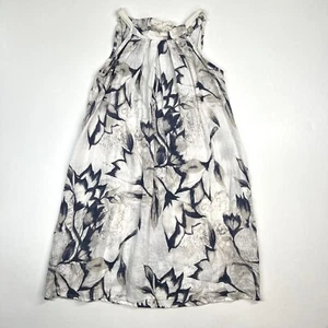 Bellambia kleines Leinenkleid Schulter Bindeband Etuikleid weiß blau grau Blumen hochgeschlossen - Bild 1 von 6