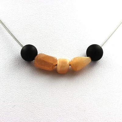 stones And Minerals. Necklace Black Matte Onyx Beads 8 Mm + Sunstone From Ta - Image 1 of 3