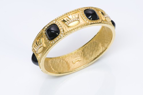 FENDI Braccialetto Corona Corona Cabochon Nero Placcato Oro Cabochon