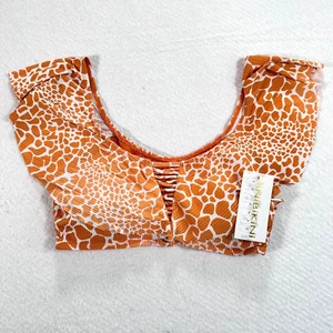 Tini Bikini Top Orange White Animal Print Womens Large Ruffle Off Shoulder Swim - Picture 1 of 7