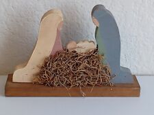 NATIVITY / HOLY FAMILY Painted Cutout Wood Christmas Decoration 9" x 6" Preowned