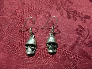 Pierced Silvertone German Soldier Earring Pair Wires  - Picture 1 of 1