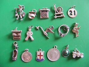 S) VINTAGE STERLING SILVER CHARMS CHARM SAILOR STORK 21 CAR LONDON RINGS WELL