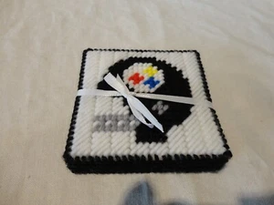 Pittsburg Steeler NFL Set of 4 Football Plastic Canvas Handmade Crafted Coasters - Picture 1 of 2