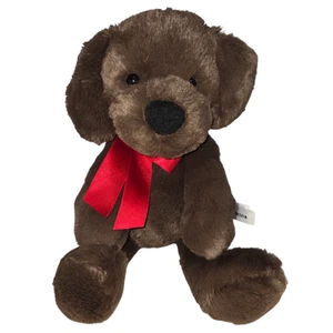 Aurora Jamison Brown Puppy Plush Dog Red Bow 14 Inch Soft Toy Chocolate Lab - Picture 1 of 11