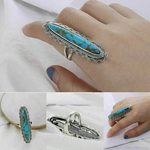 Gemstone Ring Band Jewelry Rings Gift sz6-10 Vintage Retro Large Green Turquoise - Picture 1 of 14