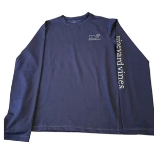 Vineyard Vines Boys M Performance Long Sleeve Whale Logo Shirt Navy Blue Youth T - Picture 1 of 6