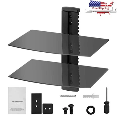 Soporte de medios AV montado en la pared de 2 niveles con estantes ajustables y administración de cables nuevo Foto 1 de 4