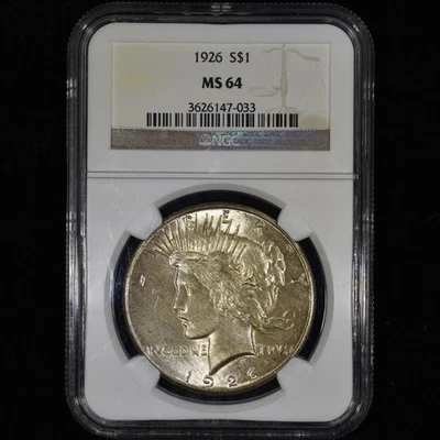 1926-P $1 PEACE SILVER DOLLAR ✪ NGC MS-64 ✪ S$1 UNCIRCULATED UNC COIN ◢TRUSTED◣ - Image 1 of 4