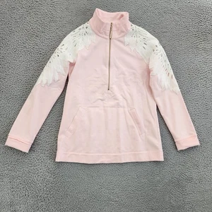 Lilly Pulitzer Pullover Womens Small Pink White Lace Embroidered Half Zip Top - Picture 1 of 12
