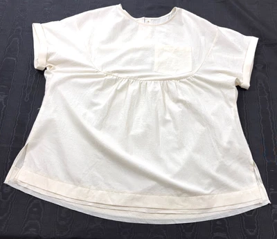 mujer top talla 2XL marfil manga corta cuello redondo plisado jersey algodón Foto 1 de 4