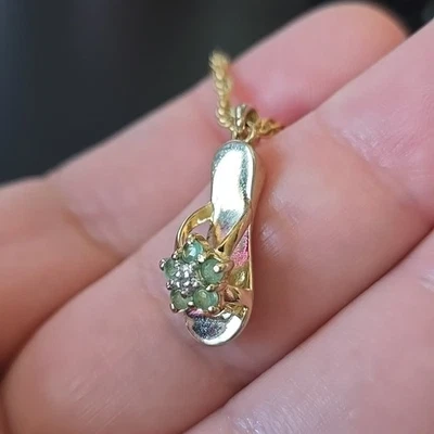 Sterling Silver Gold Vermeil Peridot Sandal Pendant GF 18" Necklace Foto 1 de 4