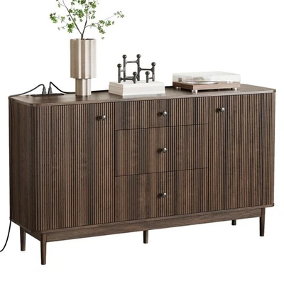 Aparador Acanalado 60" Armario con 2 Puertas Madera Buffet Almacenamiento Credenza EE. UU. Foto 1 de 4