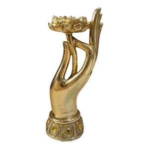 Goldener Buddha Hand Lotus Kerzenhalter Statue Wohndeko religiöses Dekor Neu ohne Etikett - Bild 1 von 7