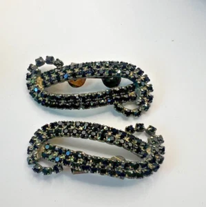 Vintage MUSI Black Rhinestone Shoe Clips 1950s Mid Century Glam Accessory MCM - Picture 1 of 17