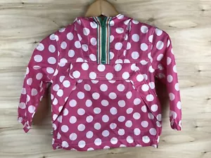 EUC Mini Boden 2-3 Years Hooded Windbreaker Pullover Jacket Pink White Polka Dot - Picture 1 of 9