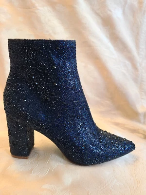 ~ SAMPLE ~ Betsey Johnson Diva Cady Bling Out Booties BLUE Rhinestones Size 6 - Image 1 of 4
