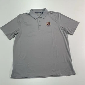 NWT Mens L Cutter & Buck Harvard University Gray Golf Polo Shirt DryTec UPF 50 - Picture 1 of 9