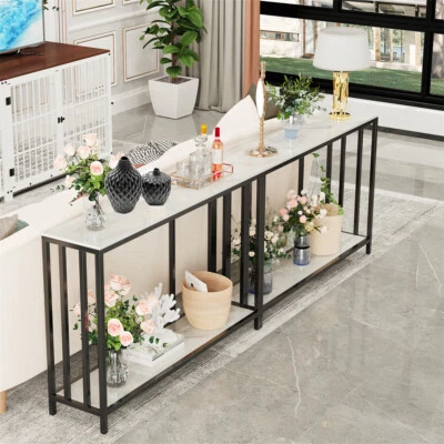 2 Tiers Marble Console Table Narrow Entryway Porch Side Table Partition Cabinet - Image 1 of 4
