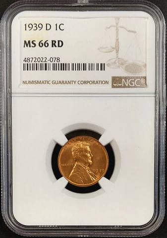 1939 D Lincoln Cent graded MS 66 RD by NGC! Cover
