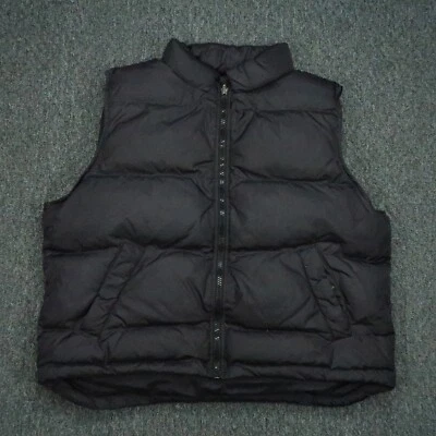 VINTAGE Eddie Bauer Vest Mens Extra Large Black Goose Down Full Zip Pockets XL * - Image 1 of 4