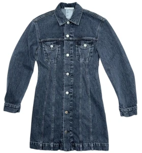Helmut Lang Denim Jacket Women Medium Mens XS 33" Long Button Up Jean Coat Italy - Picture 1 of 11