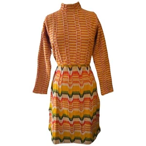Vintage Queensway To Fashion Chevron Groovy Long Sleeve Knit Mini Dress Small - Picture 1 of 7