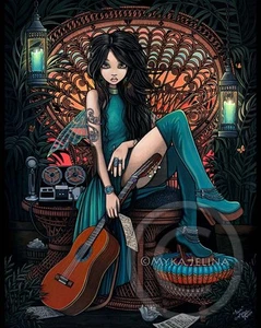 Bohemian Fairy Song Writer Musical Peacock Chair Aria CANVAS Print Signed Myka - Picture 1 of 7