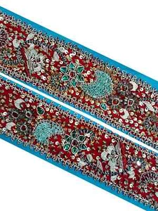 Vintage Hand Beaded Floral Sari Border, Used Sewing DIY Fabric Trim - Picture 1 of 9