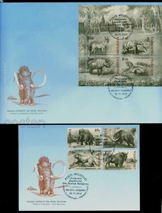 2010 Mammoth,Cave Lion,Rhino,Prehistoric,Lost animals,Moldova,Mi.719,Bl.51,FDC - Picture 1 of 3
