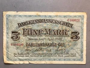Darlehnskasse KOWNO 5 MARK banknote, 1918 year - Picture 1 of 2