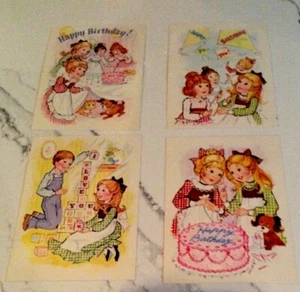 Lote de 4 tarjetas postales raras de gran tamaño con foto dorada niños cumpleaños sin usar - Imagen 1 de 9