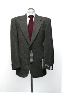 Harris Tweed Jacket 50 Gray Melange Single-Breasted 2-Button Leather Buttons New - Picture 1 of 5
