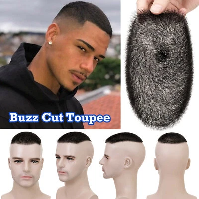 SEGO Short Buzz Cut Mens Human Hair Replacement System PU Skin Toupee Hairpiece Wig S