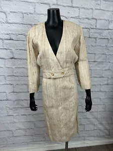 Conjunto de Traje Falda Midi Gino R'de Moni Cuello en V Envolvente Botón Frontal Manga Larga De Colección Años 50 - Imagen 1 de 8
