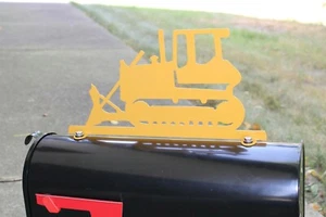 Bull Dozer Metal Mailbox Topper 7.5 Inches Tall Dark Yellow - Picture 1 of 4
