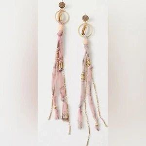 Free People Bridge Dangle Earrings Jewelry Gold-Tone Beaded Cowrie Shell - Picture 1 of 9