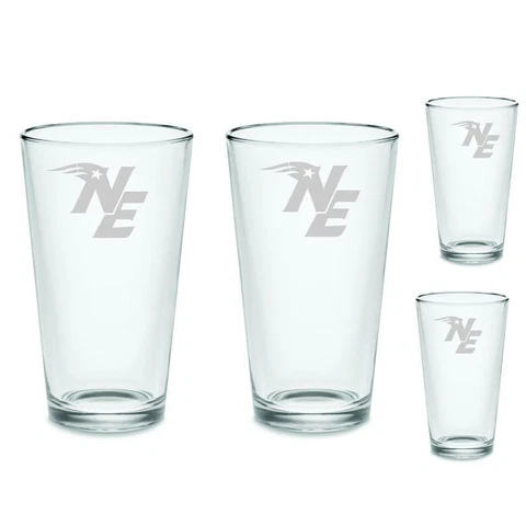 SET  New England Patriots Pint Beer Glasses Etched Tumblers Drinkware Cover