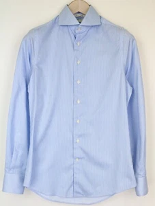 SUITSUPPLY Traveller Men Shirt 36/14 Extra Slim Blue Cotton Stretch Striped - Picture 1 of 7