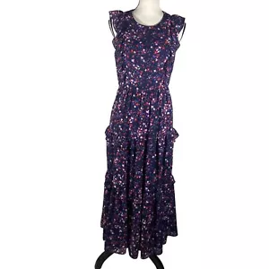 Vestido midi J.Crew Factory floral con volantes sin mangas en capas azul marino/rosa para mujer 4 - Imagen 1 de 14
