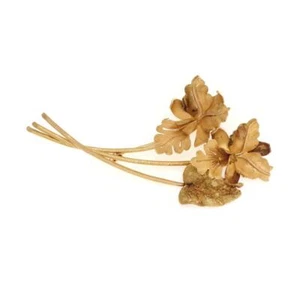 Vintage 18k Yellow Gold Fancy Triple Flower Leaf Sprig Brooch LIQUIDATION! - Picture 1 of 4