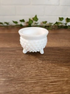 Fenton Hobnail White to Milk Glass Mustard Pot Toothpick Holder Cauldron - Picture 1 of 3