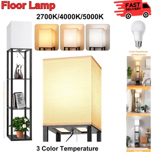 Floor Lamp W/ Shelves Living Room, 3 Color Temperature LED Bulb Bedroom/Office - Picture 1 of 9