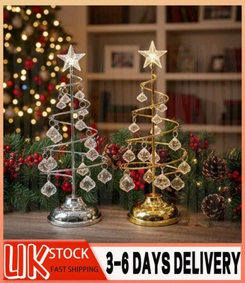 Christmas Tree Crystal Night Light LED Glowing Iron Ornament Lamp Party Decor UK