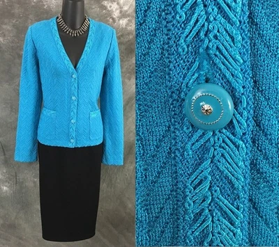 NUEVO HERMOSO Chaqueta Colección St John Punto Azul Traje Blazer Talla S 6 Foto 1 de 4