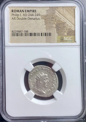 NGC Roman Emperor Philip I the Arab 244-249AD Ancient Silver Denarius Genuine - Image 1 of 4