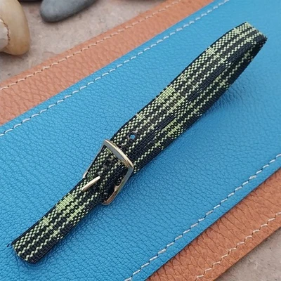 Винтажный женский черно-зеленый ремешок для часов Madras 1960-х годов в клетку с одним проходом 10 мм - Изображение 1 из 4