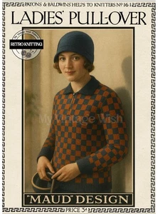 1920's Vintage Knitting Pattern | Checkered Fair Isle Tunic Sweater -|Copy - Picture 1 of 2